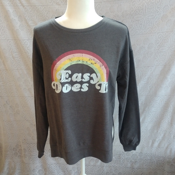 Wildfox Easy Does It Rainbow Pride Graphic Gray Distressed Crewneck Sweatshirt - Picture 2 of 7